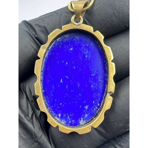 lapis lazuli pendant brass Mine 4 Afghanistan Dark Blue Natural - Picture 9 of 9